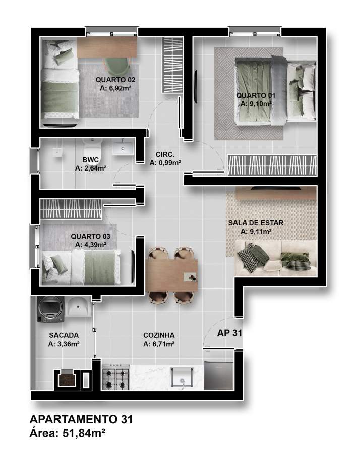 Apartamento, 3 quartos, 51 m² - Foto 11